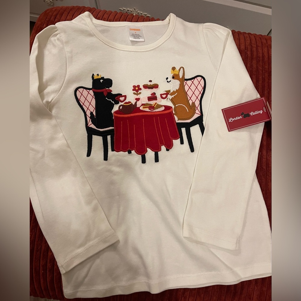 Gymboree Girls Size 6 Long Sleeve “London Calling” Tea Time Top. NWT.